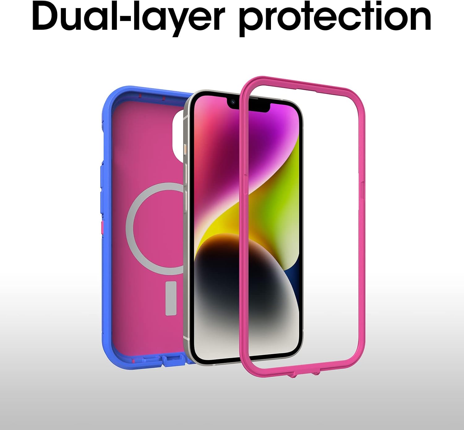 OtterBox iPhone 14 & iPhone 13 Defender Series XT Case - BLOOMING LOTUS (Pink), screenless, rugged , snaps to MagSafe, lanyard attachment