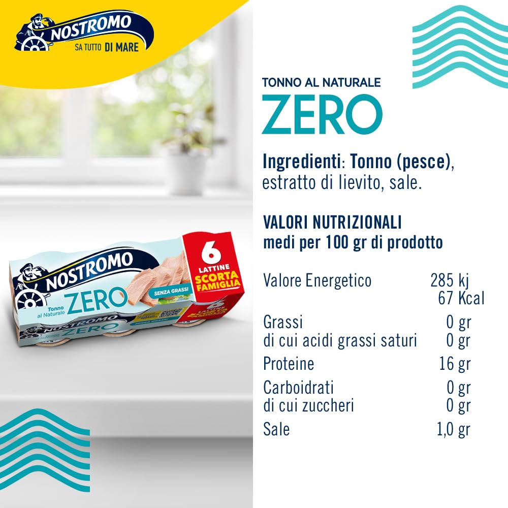 Nostromo Tonno al Naturale 65g – Confezione Scorta 60 Lattine (10 x 6) – Zero Grassi, Sgocciolato e Pronto da Gustare – Tonno in Scatola Formato Convenienza
