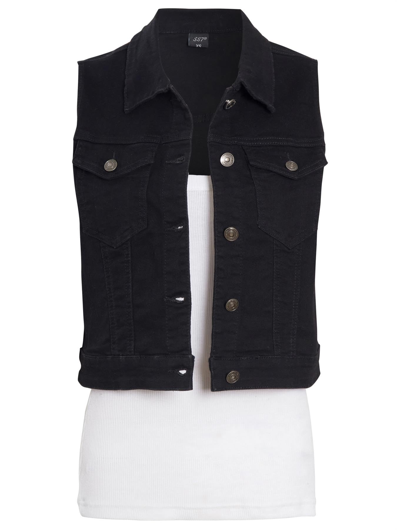 SS7 Womens Denim Gilet Stretch Waistcoat Sleeveless Jackets