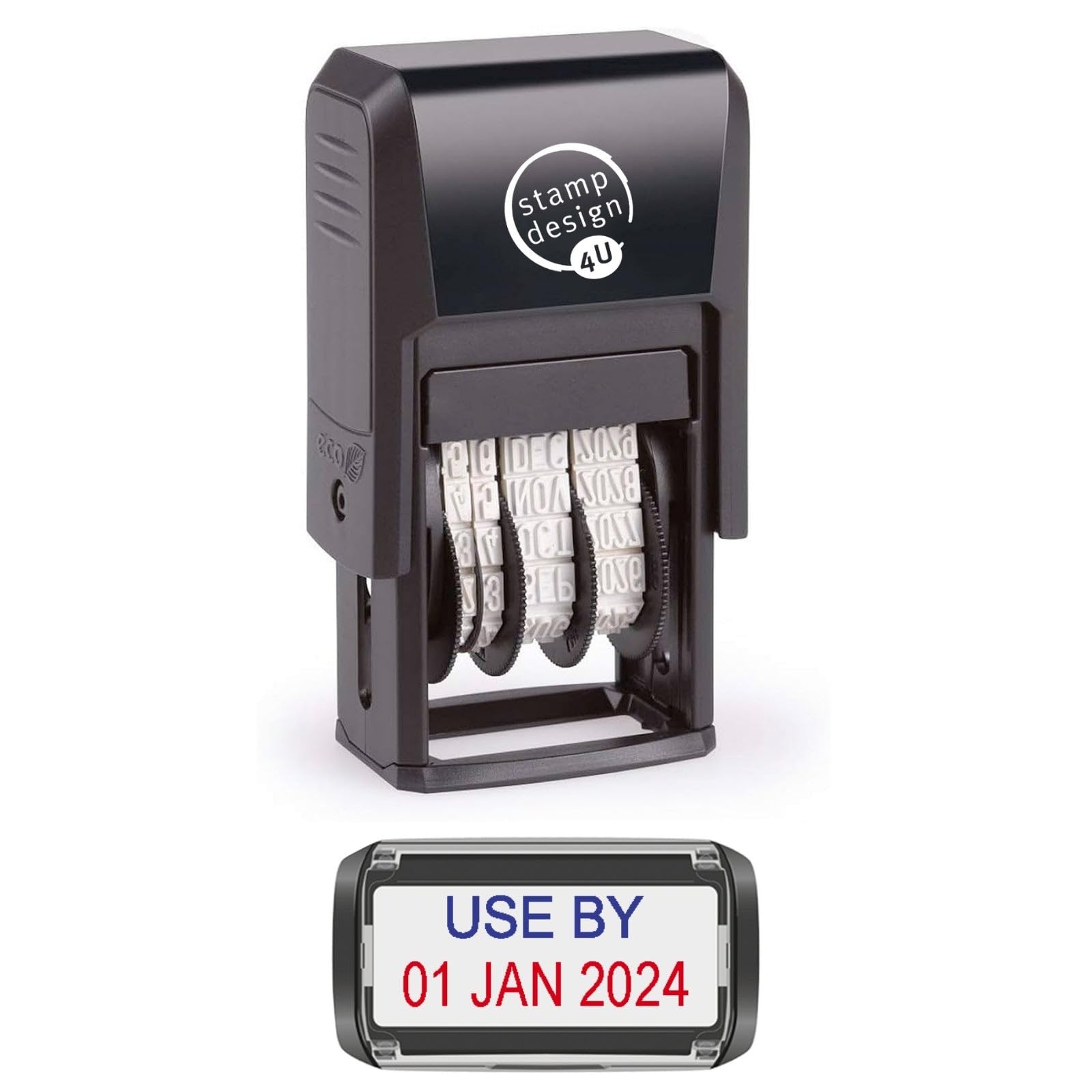 Self Inking Changeable Date Stamp - Use by Date Stamp in Blue and Red Ink