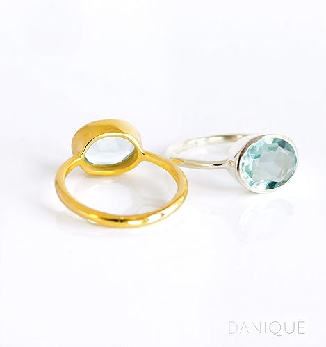 Miniatura 6 de Anillo de topacio azul, anillo apilable, oro vermeil o plata, anillo engastado bisel, anillo ovalado, anillo de piedras preciosas azules, anillo de