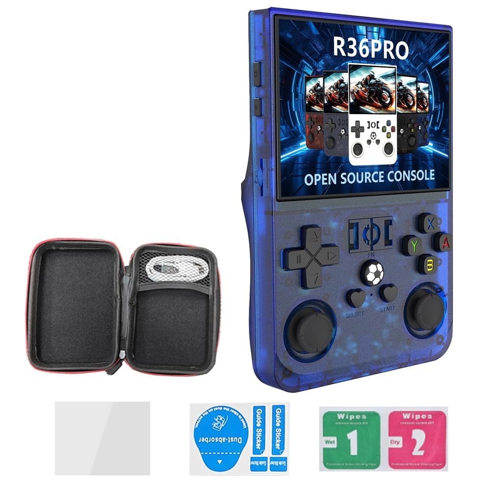 Wzxksoac Consola de Juegos Retro Portátil R36PRO de 128 GB y Pantalla HD de 3,5 Pulgadas, Reproductor de Vídeo Portátil de Bolsillo Compatible con para Más de 30 Emuladores C