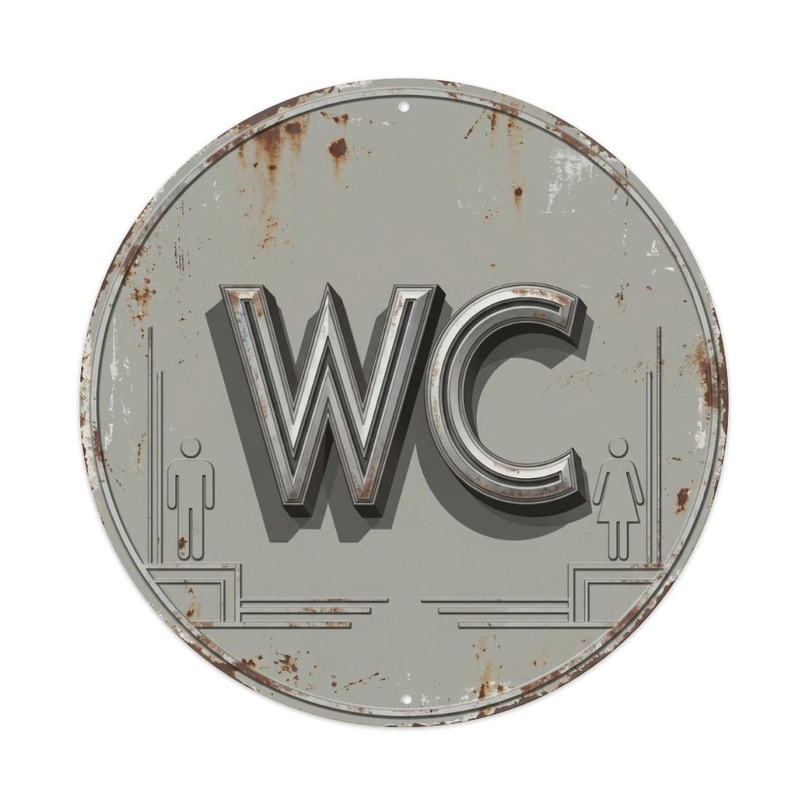 Toilet （WC） Faded Nickel Plate Metal Tin Sign Plaque Wall Decor for Cafe, Club Bar, Office, Home Garden Round Metal Poster 8x8Inch