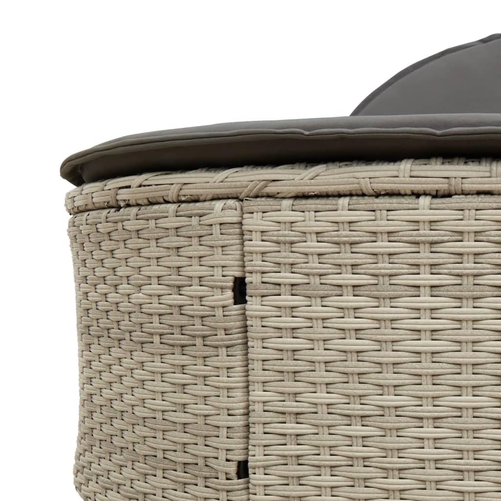 Podwójny leżak do opalania z poduszką, jasnoszary rattan PE, 110 x 200 x 30 48 66 78 cm, regulowane oparcie, malowana proszkowo rama stalowa, rekreacja na świeżym powietrzu