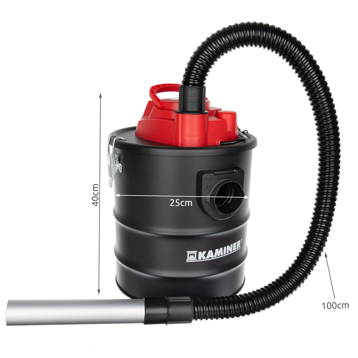 KAMINER Aspirateur à cendres 15L, 1200W, 20kPa, HEPA + filtre textile, fonction soufflage, tuyau d'aspiration en métal, 2 buses en aluminium, pinces métalliques, four, barbecue, atelier - Sans sac