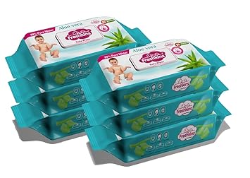 Freshkins Super Soft Cleansing Baby Wipes Lid Pack, Enriched with Aloe vera & Dermatologically Tested & Alcohol-free (Pack Of 6 (480 Wipes))