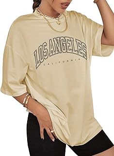 Niwicee Oversize T-Shirt Tops for Women Letter Printed Short Sleeve Tops Casual Graphic Tee Crew Neck Vintage Chic Ladies Blouse Loose Fit S-XXL