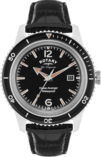 Rotary Orologi da uomo svizzero Ocean AVENGER quadrante nero orologio con  cinturino in pelle gs90095/04 : Amazon.it: Orologi