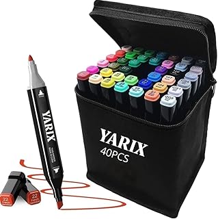 YARIX Colouring Pens, Marker Pens,Colouring Pens for adults, 40 Colours Permanent Marker Pens Set, Alcohol Markers Calligraphy, Anime & Manga Design, Art Pens.Graphic Markers Pens for Drawing,