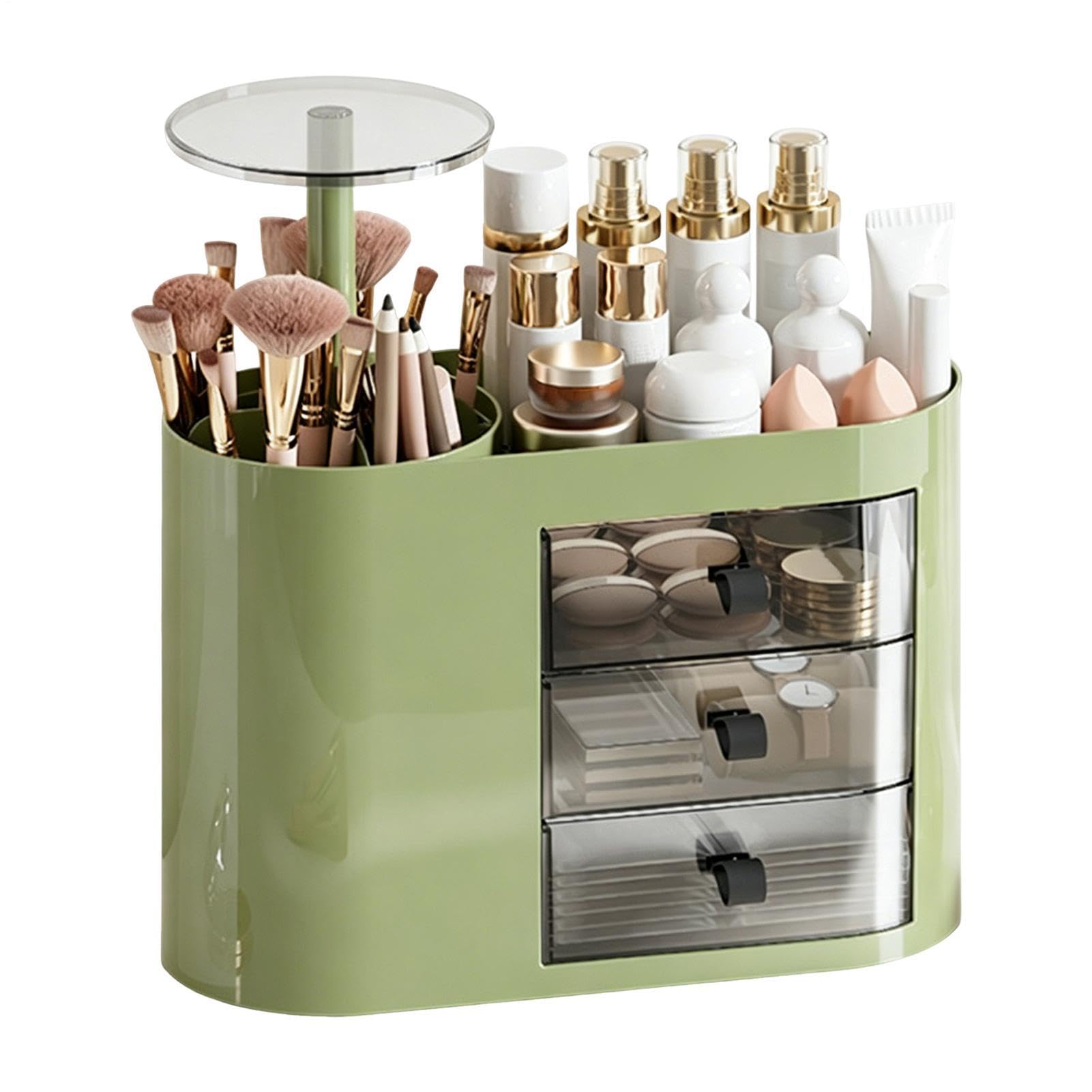 Organizador Cosmético con 3 Cajones de Gran Capacidad | Cosmética con Soporte Elevable para Brochas En Hogar Baño Cómoda Encimera Artículos De Aseo Perfume Y