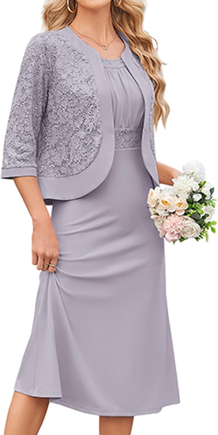 GRACE KARIN Women's Formal Wedding Guest Dress,2 Piece Mother of The Bride Dresses,Tea Party Sequin Dress with Jacket