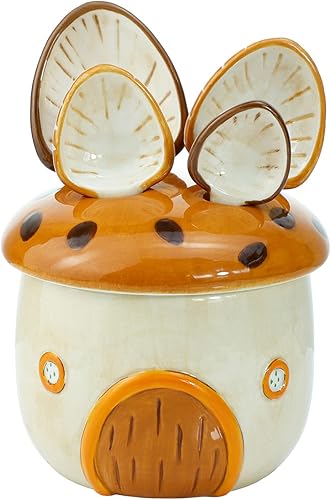Sizikato 4pcs Cucharas medidoras de porcelana con base, forma de casa de hongos de dibujos animados