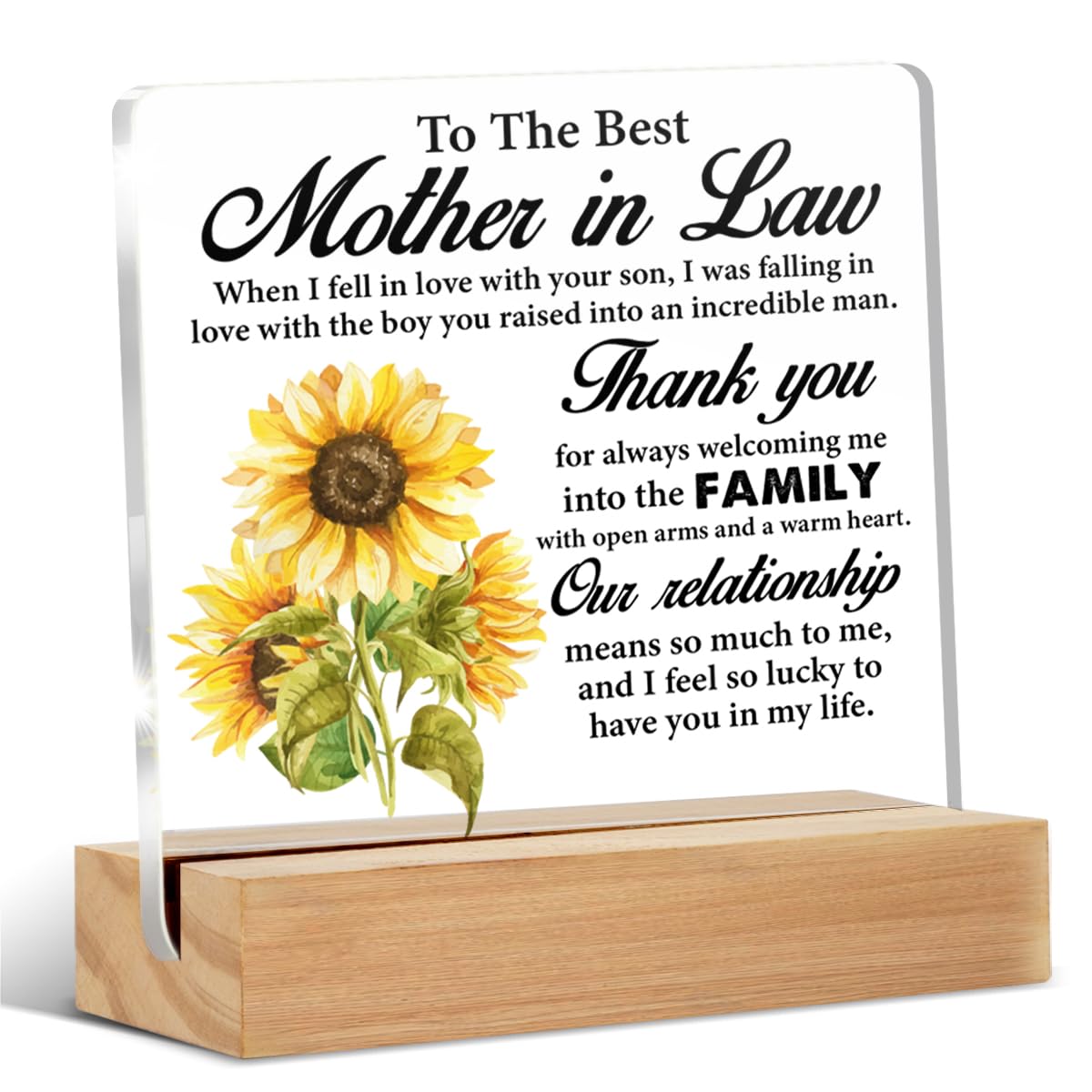 Best Mother in Law Gift, Thank You Gifts for Mother in Law, Mother in Law Gift From Bride, to My Best Mother in Law Sunflower Acrylic Sign Keepsake
