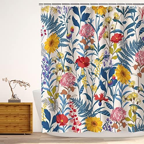 RosieLily Shower Curtains, Floral Shower Curtains Set with 12 Hooks, Multicolor Florals and Leaves Shower Curtain, Bath Decorative, Waterproof Fabric Bathroom Curtain, 72''W x 72''H