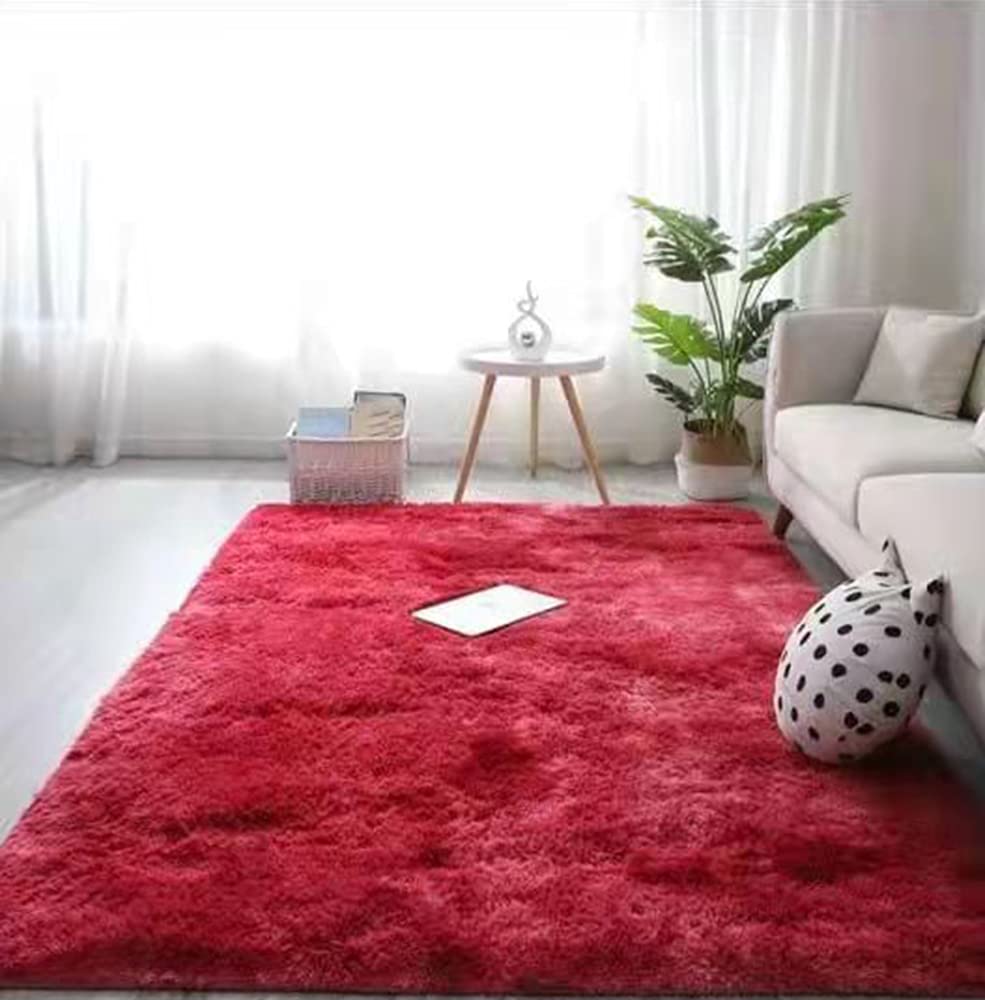 Tapis de salon vin rouge 120x160 cm à poils longs doux pour décoration de chambre moderne