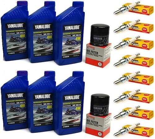 Yamaha Motor Corp. 2006-2015 SX210 / AR210 - Kit de cambio de aceite OEM de barco de 21 pies con juego de bujías NGK