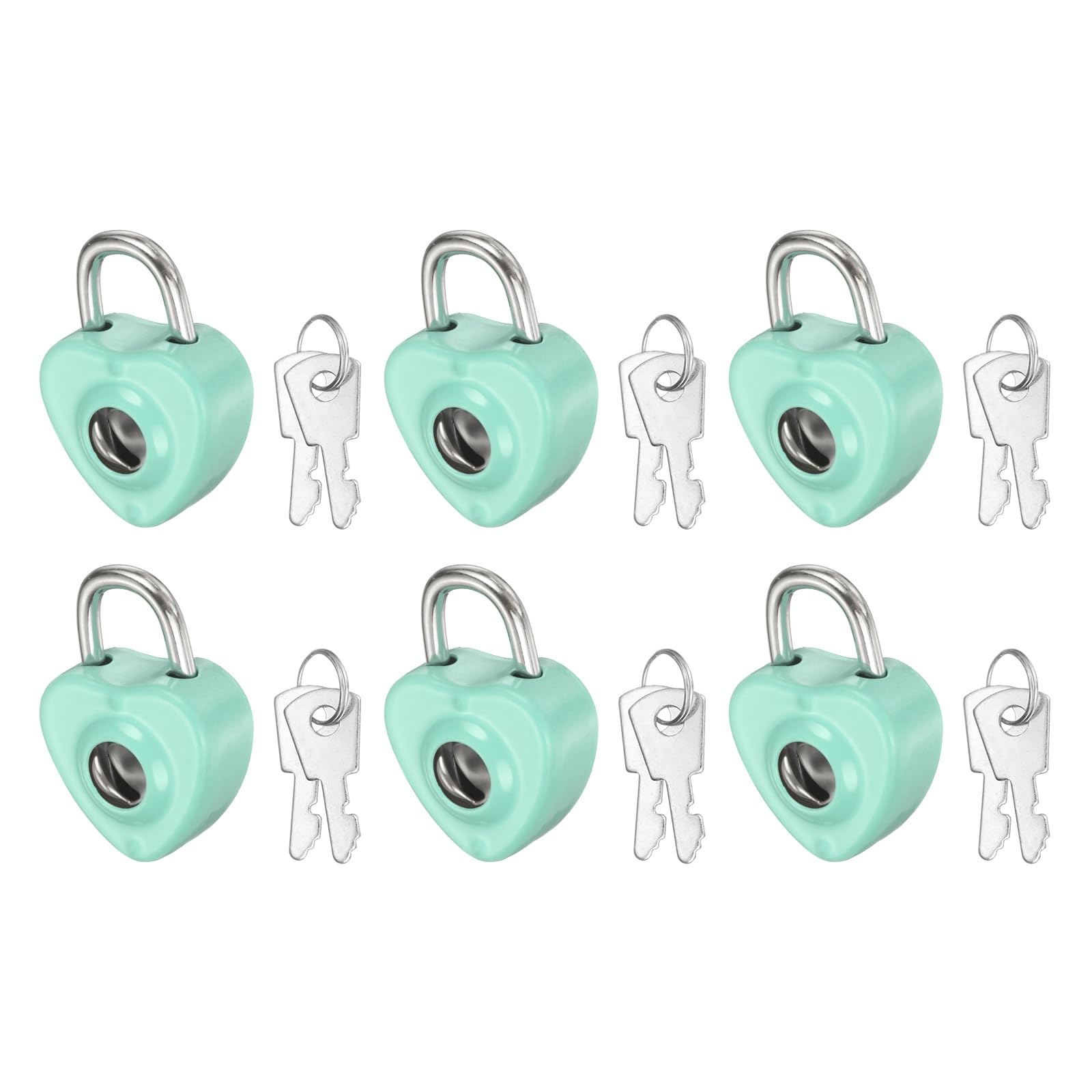 PATIKIL 6Pcs Mini Diary Padlock, Small Metal Heart Shaped Lock Mini Keyed Padlocks with 2 Keys for Diary Book Suitcase Jewelry Box Backpack Luggage, Light Green