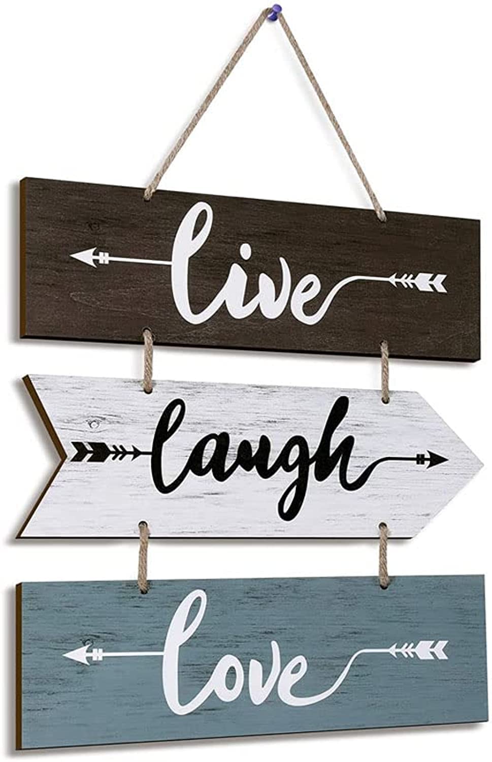 bpa Hanging Wall Sign Live Laugh Love Wood Sign Rustic Style Arrow Wall Decor Farmhouse Plaque Hanging Sign for Living Room Kitchen Bedroom Laundry Bathroom Kitchen Office House Warming