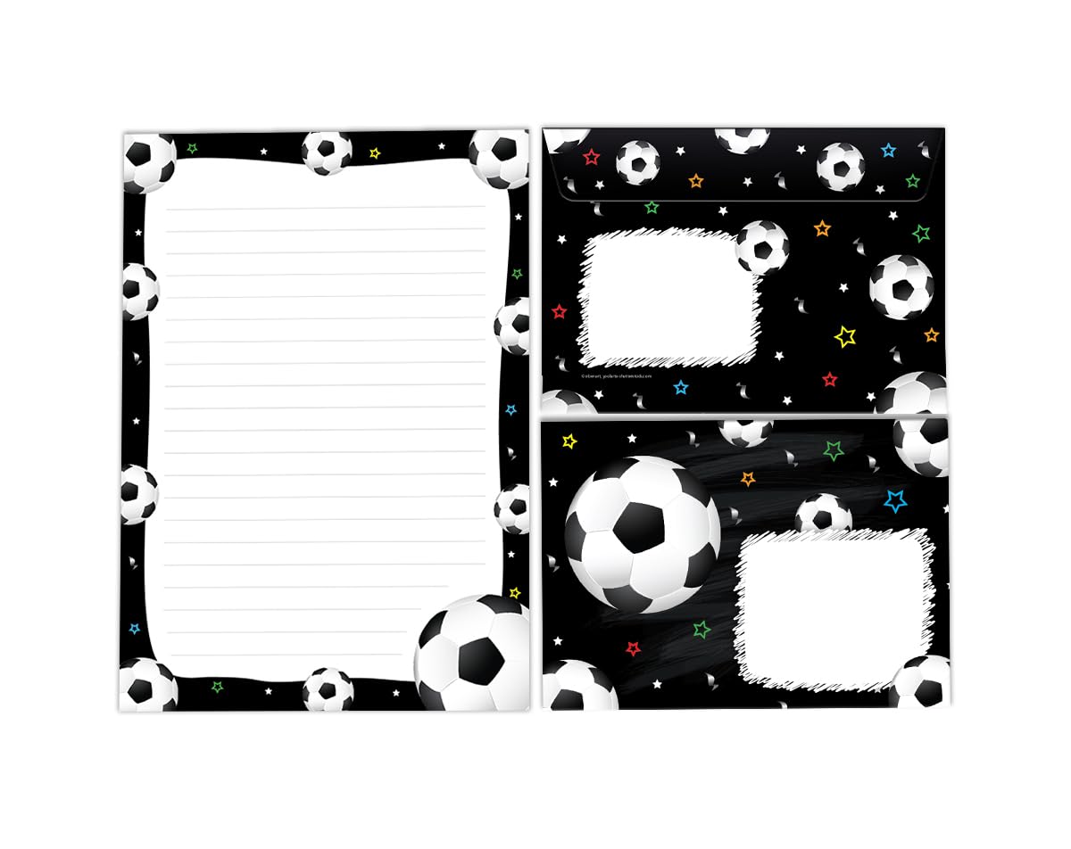 Writing Paper Set Letter Pad with Envelope for Boys Children Football Black Children's Motif Letter Paper Pad Lined (A5 Pad with 25 Sheets + 15 Envelopes)