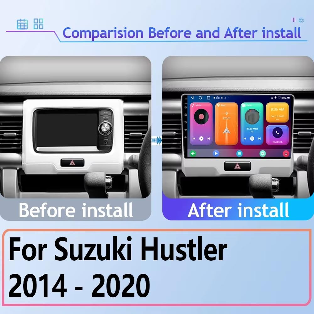 Wyświetlacz Carplay dla Suzuki Hustler 2014-2020 Z Bluetooth/Fm/Aux; Obsługa Mirror Link Nawigacji Gps Sterowania Głosowego, 8 Rdzeń 6G+128G