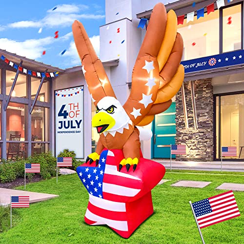 Kooy 8Ft 4Th Of July Inflatables Outdoor Decorations,Inflatable Eagle Lights,Fourth Of July Blow Up Yard Decorations,Patriotic Inflatable For Garden Lawn Indoor Independence Day Memorial Day Decor #TOP1