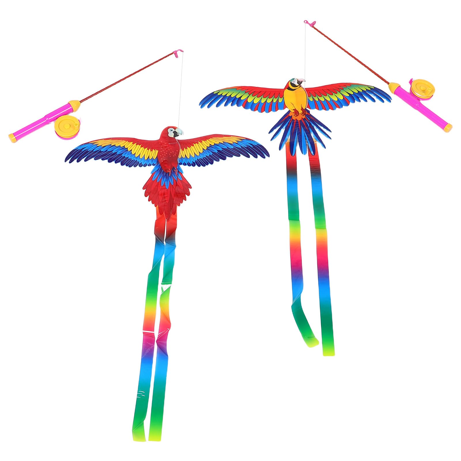 2 Pack Fishing Rod Kite, Cartoon Dynamic Parrot Kite Easy to Fly for Adults Family Summer Beach Park Activities