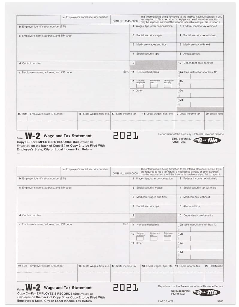 Buy W2 Forms 2021, 4 Part Tax Forms, and W3 Transmittal. for 25
