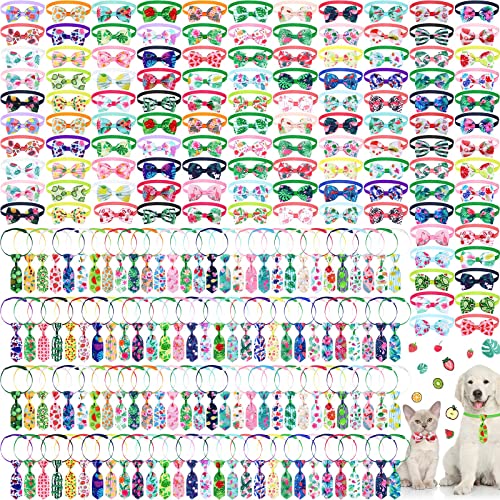 Sadnyy 240 Pcs Dog Bow Ties in Bulk Include 120 Dog Neckties and 120 Bow Tie Summer Spring Dog Bow Ties Collars Bulk for Dogs Adjustable Hawaiian Grooming Bow Ties for Small Medium Dogs Cats Supply