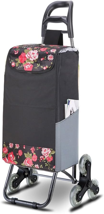 Gtt Shopping cart folding trolley flower climb stairs small cart supermarket push cart old man home trolley car buy food cart (Color : Black, Size : 30 * 22 * 95cm)