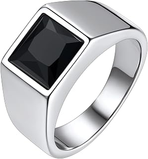 Bestyle 8 * 8mm | 15 * 15mm Cubic Zirkonia CZ Band Ringe für Männer Edelstahl Ring Synthetischer Edelstein Geburtsstein Herrenring Biker Ring Pinky Schmuck Größe 54-72