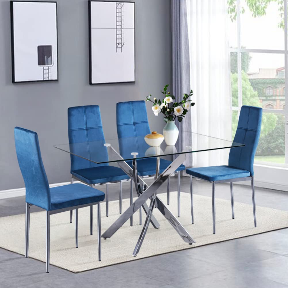 Buy GOLDFAN Modern Tempered Glass Dining Table and Chairs Set 4