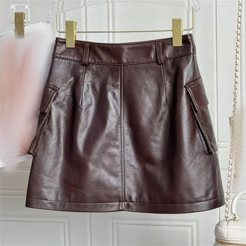 Women's High Waist Leather A-Line Skirt with Side Pockets Slim Fit Casual Mini Skirt3