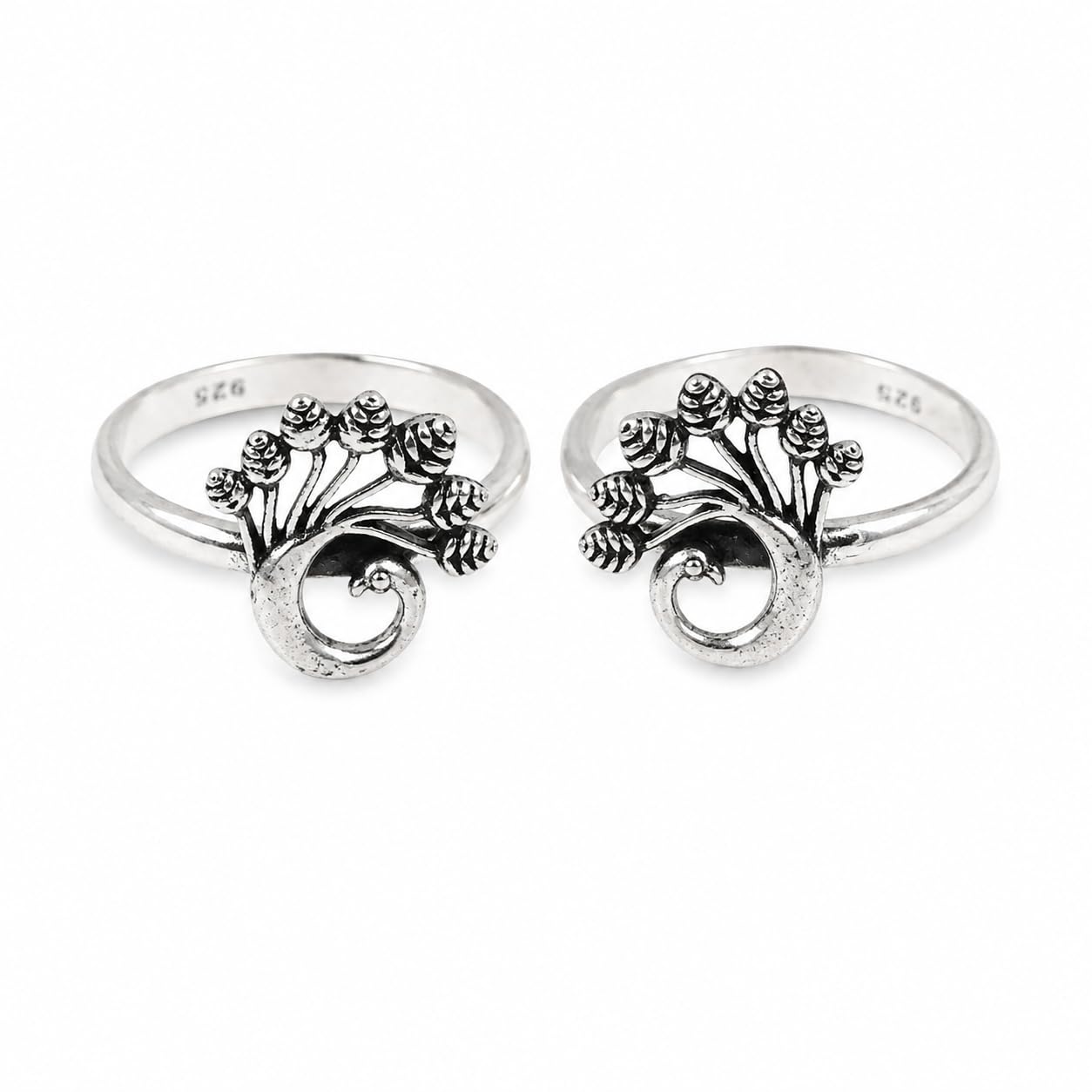 kaashi Sterling Silver 925 Aadhya Peacock Bloom Toe Ring Floral Design Gift for Women-picture-2