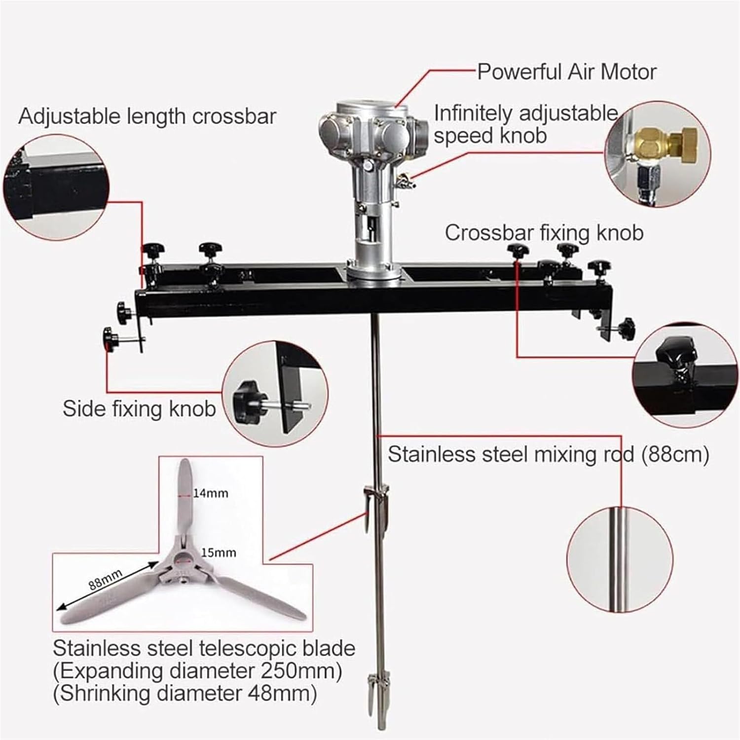 Power Air Agitator Paint Mix Tool,Pneumatic Paint Mixer Pneumatic Bracket Mixer,Stainless Steel Automatic Paint Stirring Machine