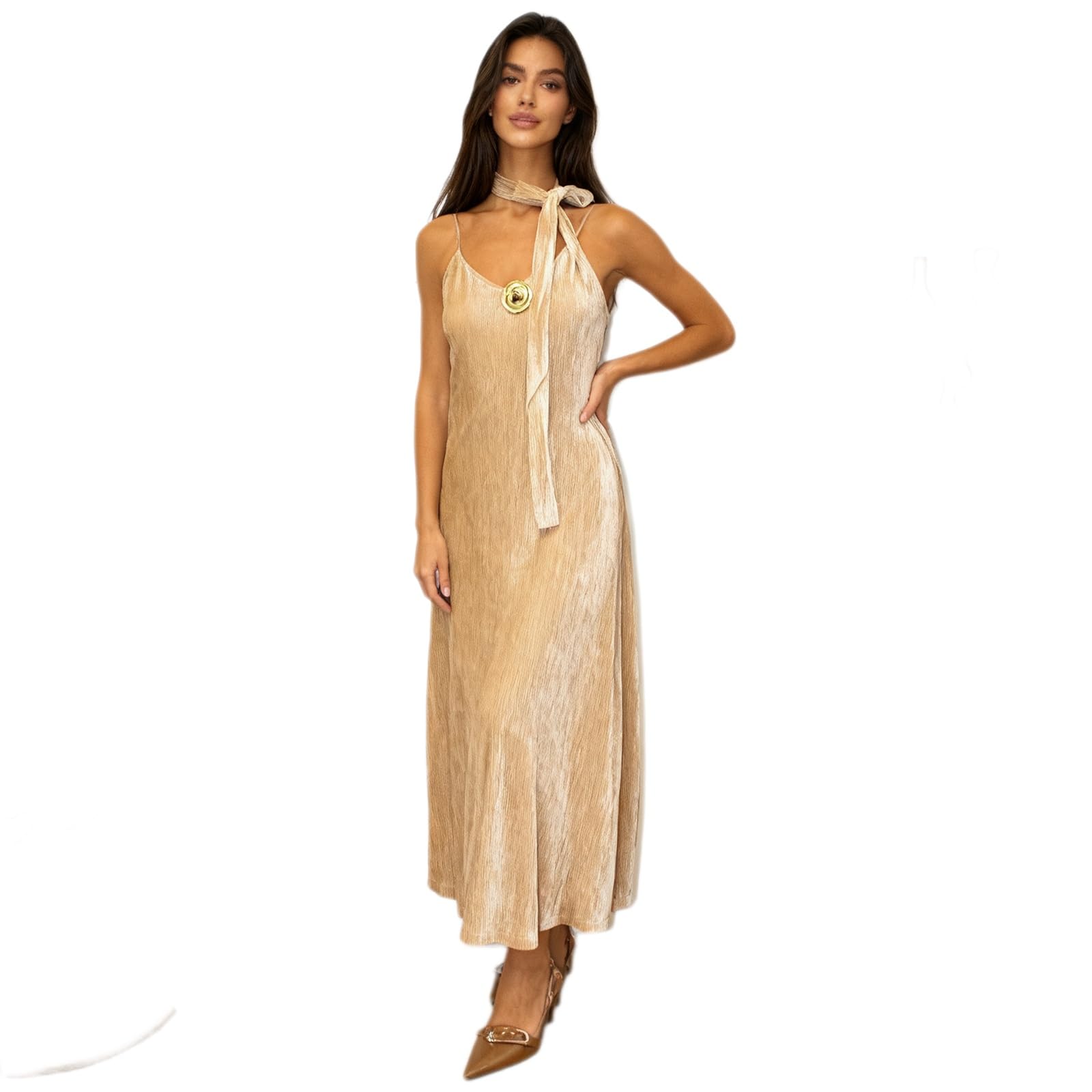 Abito da sera elegante per matrimoni, feste, da ballo, da donna, lungo, da damigella d'onore, da cocktail, con scollo a V, per feste, con spalline sottili, con cintura