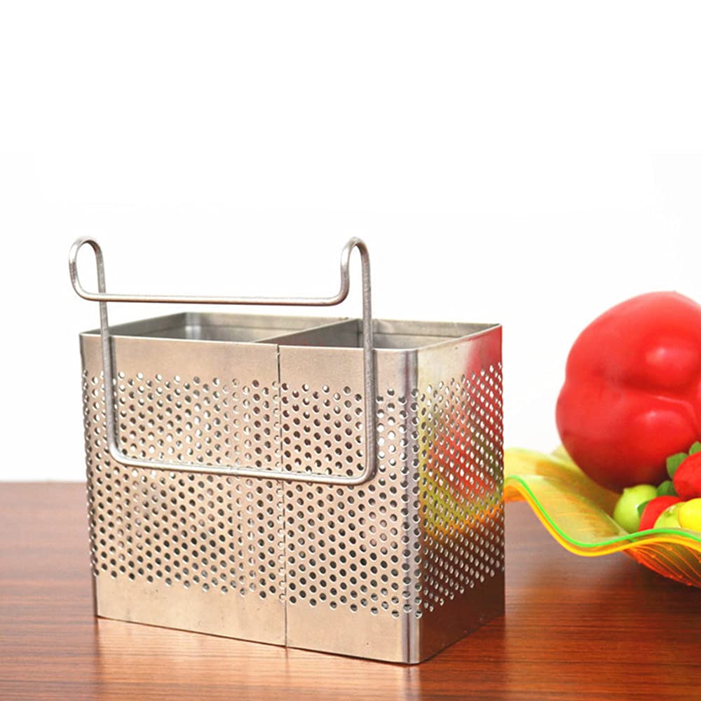 Scolaposate da Cucina, Cestello per Posate, Organizzatori Porta Spugne, Portaposate Scolaposate in Acciaio Inox, con 2 Scomparti, per Posate e Utensili da Cucina (A)