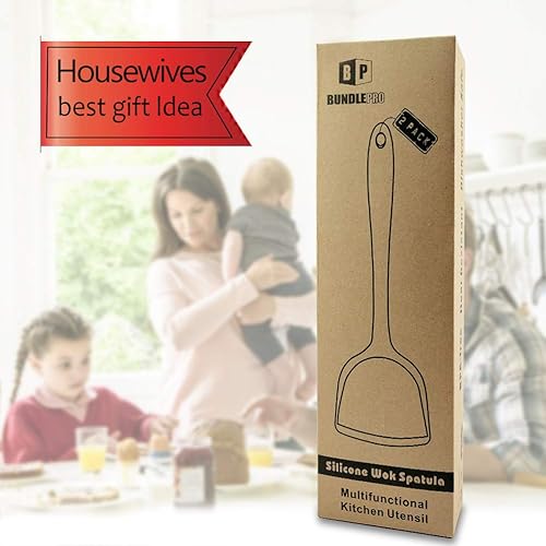 Miniatura 8 de Paquete de 2 espátulas de silicona para wok, antiadherentes, resistentes al calor, fáciles de limpiar y aptas para lavavajillas, utensilios de