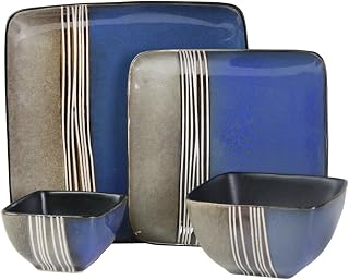 Elama Uptown Loft 16 Piece Double Bowl Stoneware Dinnerware Set with Service for 4