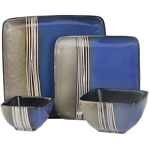 Elama Uptown Loft 16 Piece Double Bowl Stoneware Dinnerware Set with Service for 4