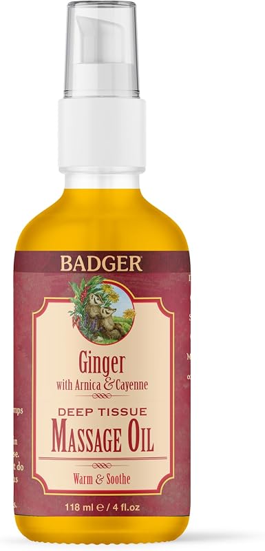 Organic Ginger Massage Oil, 4 fl oz Glass Bottle