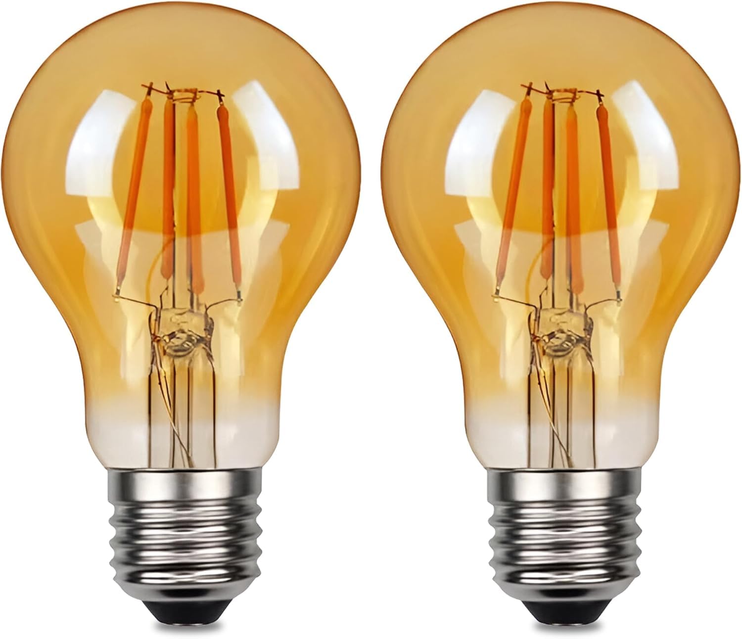 LEDSone E27 LED Edison Screw Filament Bulb, 4W, 450LM, Warm White 2700K, A60 Vintage Amber Glass Globe Energy Saving Light Bulbs, Dimmable, Pack of 2 (A60 E27 2pcs)