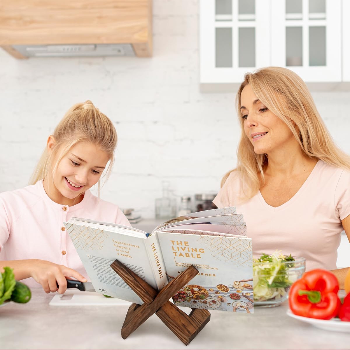 2 Pcs Rustic Cookbook Holder Stand for Kitchen, Recipe Book Holder for Kitchen Counter, Wooden Kitchen Book Holder, Rustic Cook Book Holder Stand with Natural Wooden Grains (2 in Brown) image 3
