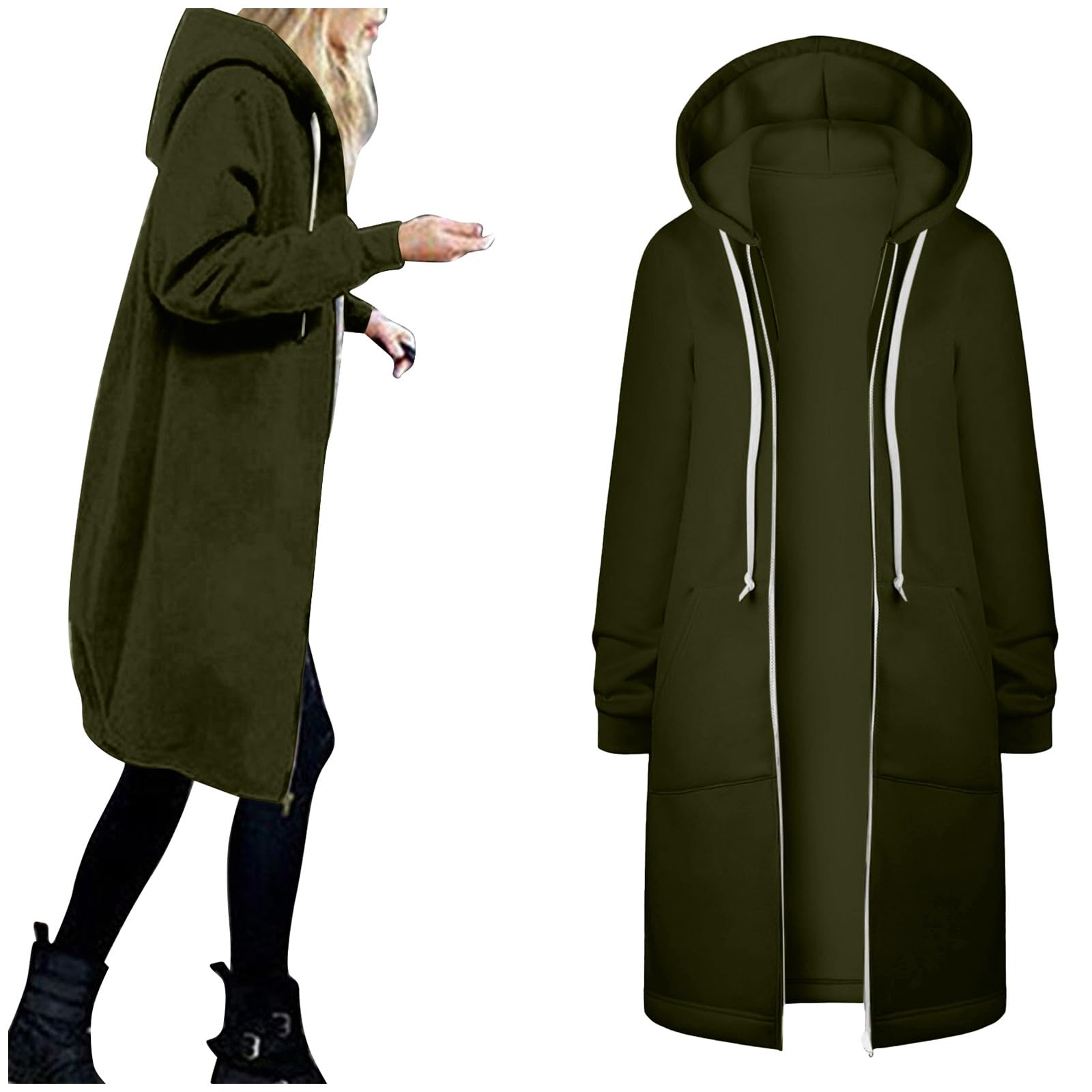 Jacke Damen Langen Sweatjacke Casual Baumwolle Flee Produktbild-Vorschau 5