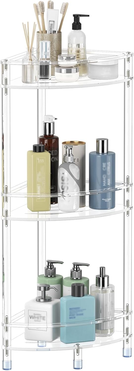 Aquiver Acrylic 3-Tier Corner Shower Caddy, Bathroom Shower Organizer Stand