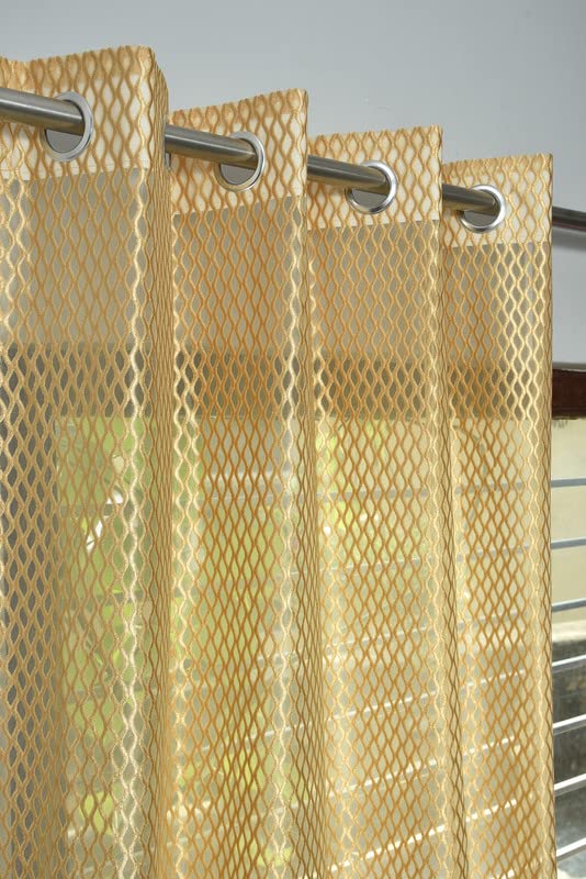 Image of Exporthub Set of 2 Piece Fancy Sparkling Zig Zag Design Golden Color Heavy Quality Sheer Strip Semi-Transparent Net Curtains - Door - 7 feet Long Living Room and Bedroom (EHSPR270 74)