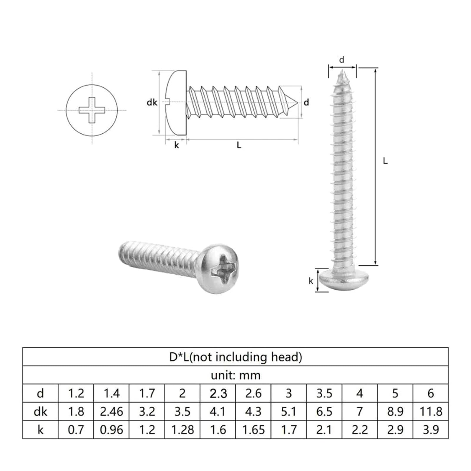 Tornillos autorroscantes Tornillos autorroscantes for madera de acero inoxidable con cabeza redonda y ranura en , M1/M1.2/M1.4/M1.7/M2/M2.3/M2.6/M3/M4/M4.2/M5/M6, M4.2 x 18 mm, 10-55 unidades(M4x25mm)