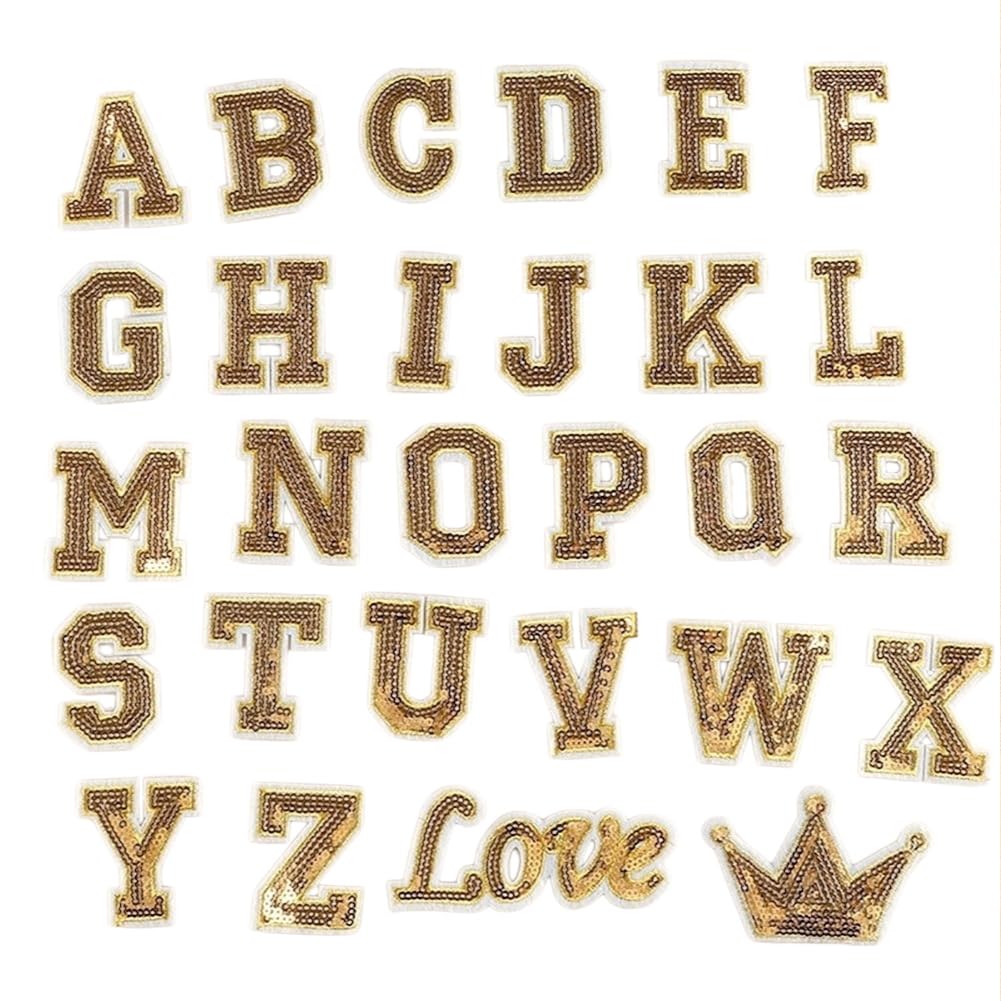 Locomo Individual Sequin Letter Iron On Patch Sew On Patch Gold Silver Alphabet A to Z Name Badge DIY Adult Men Women Kid Girl Boy Pants Backpack Decoration