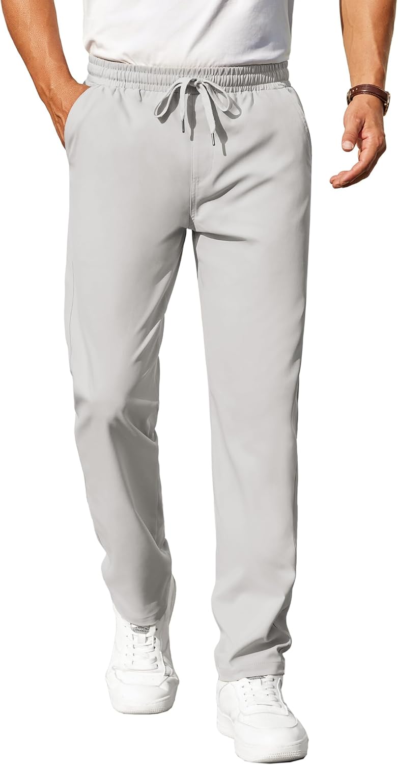 COOFANDY Mens Casual Pants Elastic Waist Chino Pants Lightweight Drawstring Pants with Pockets