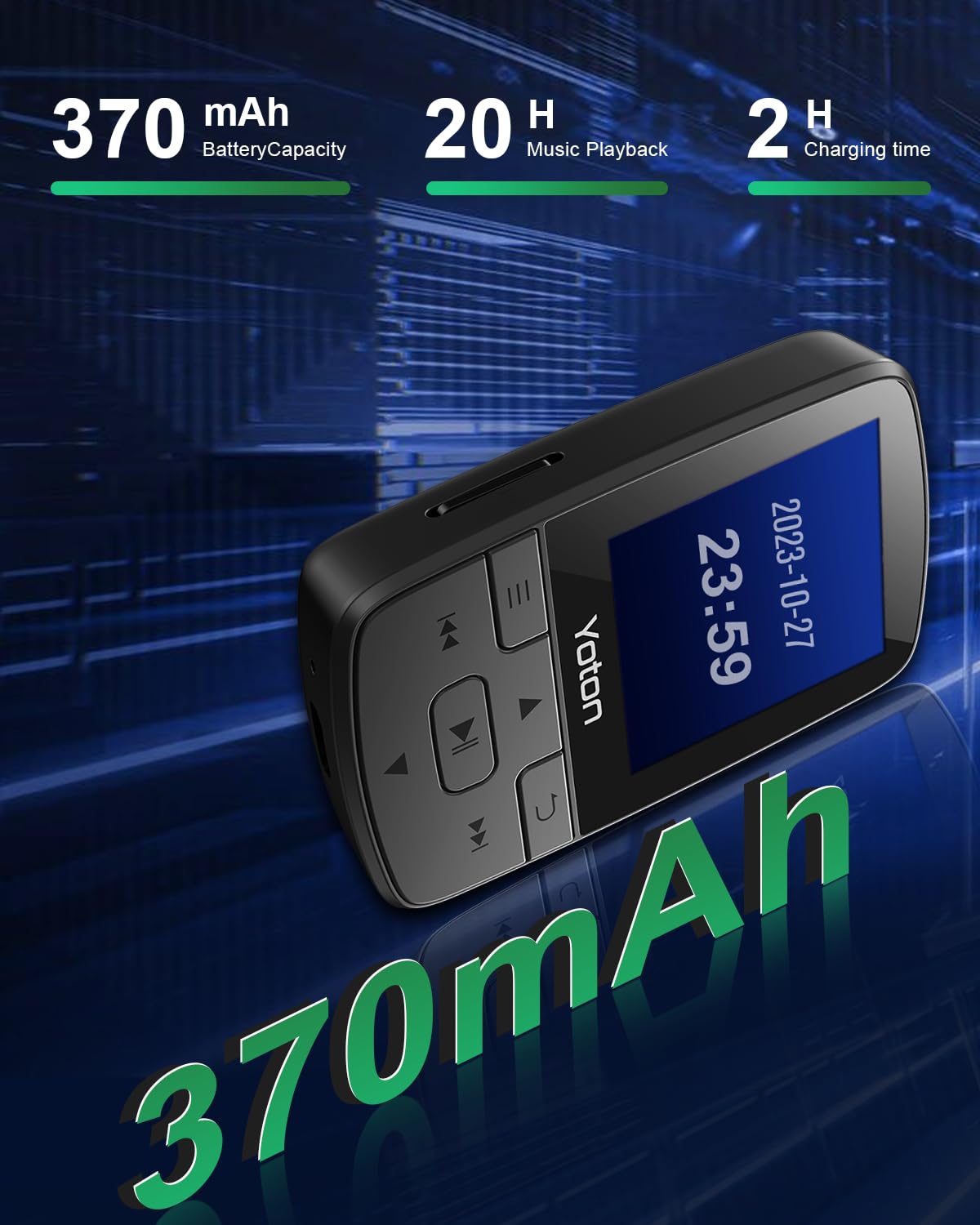 Yoton Lettore MP3 Bluetooth 5.2, Clip Sportivo, Audio Hi-Fi ad Alta Qualità, Controllo Volume Indipendente, Radio FM, Auricolare Incluso, Scheda SD non inclusa- Nero