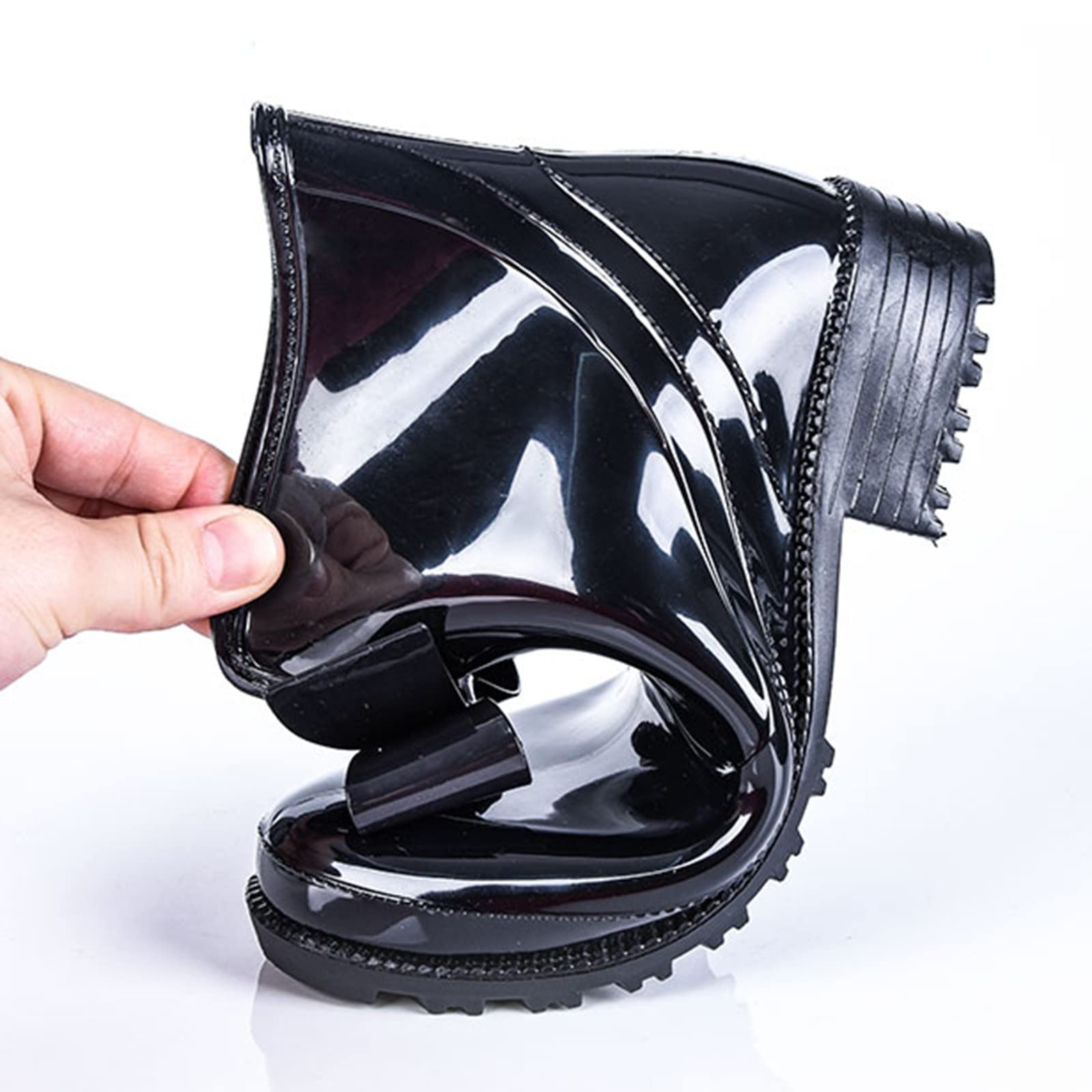 Generisch Bottes en caoutchouc tendance pour femme - Courtes - Imperméables - Antidérapantes - Avec nœud plat en plastique - Polyvalentes - Confortables - Élégantes - Courtes - Chaussures de pluie